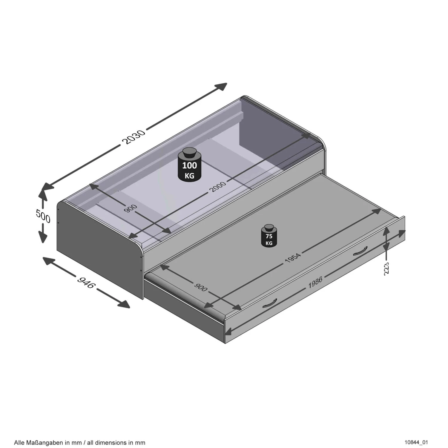Lit Gigogne En Bois Imitation Chêne Clair 90x200 - LT13023 4 Lit Gigogne En Bois Imitation Chêne Clair 90x200 - LT13023 – Image 2