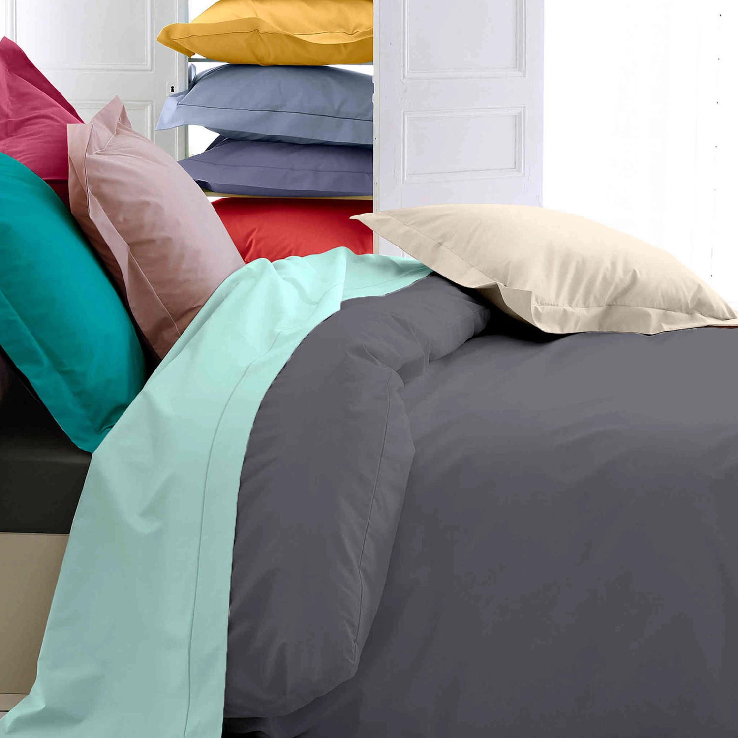 Housse De Couette Percale Anthracite - Tradilinge 4 Housse De Couette Percale Anthracite - Tradilinge – Image 2