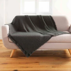 Plaid à Franges Acrylique Coraline 125x150 Cm 12 Plaid à Franges Acrylique Coraline 125x150 Cm -Doublures De Lit Soldes 2024 plaid coraline anthra