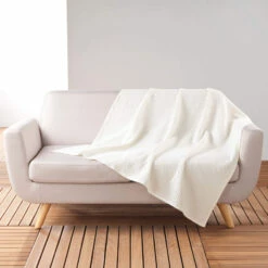 Plaid Gaufrette En Coton Uni 125x150 Cm -Doublures De Lit Soldes 2024 plaid gaufrette blanc