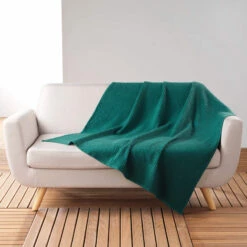 Plaid Gaufrette En Coton Uni 125x150 Cm -Doublures De Lit Soldes 2024 plaid gaufrette petrole