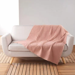 Plaid Gaufrette En Coton Uni 125x150 Cm -Doublures De Lit Soldes 2024 plaid gaufrette rose