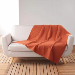 Plaid Gaufrette En Coton Uni 125x150 Cm -Doublures De Lit Soldes 2024 plaid gaufrette terracotta