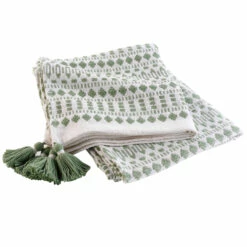 Plaid à Pompons Coton Tissé Maldives 125x150 Cm 7 Plaid à Pompons Coton Tissé Maldives 125x150 Cm -Doublures De Lit Soldes 2024 plaid maldives kaki fond blanc 1