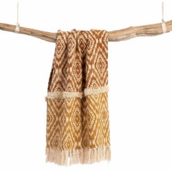 Plaid Coton à Franges Camel/jaune 130x150 Cm