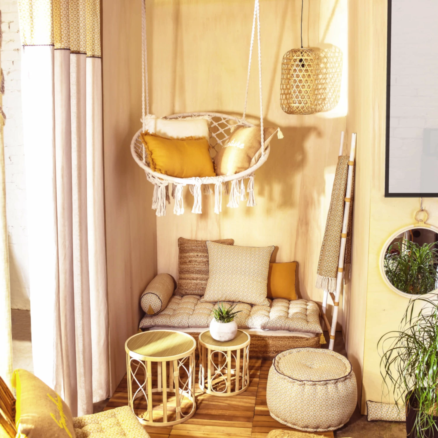 Rideau à œillets En Coton Chambray Curry 135x250 5 Rideau à œillets En Coton Chambray Curry 135x250 – Image 3