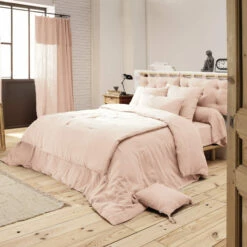 Housse De Couette Double Gaze De Coton Rose -Doublures De Lit Soldes 2024 rose ambiance