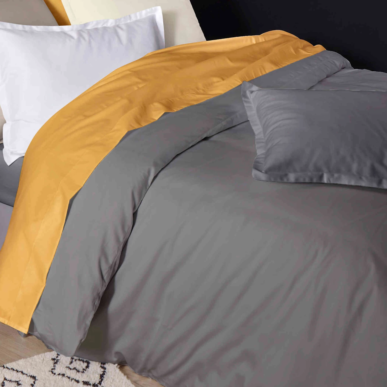 Housse De Couette Satin De Coton Anthracite - Tradilinge 4 Housse De Couette Satin De Coton Anthracite - Tradilinge – Image 2