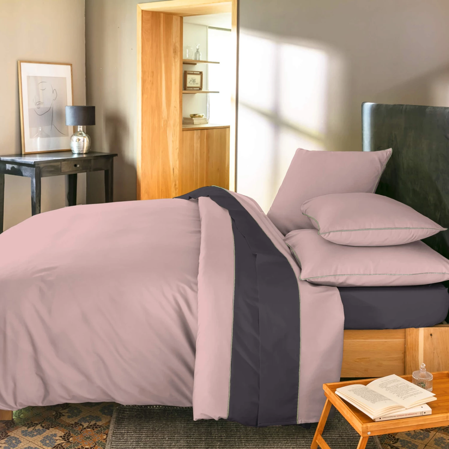 Parure De Lit Percale Sydney Rose Et Anthracite 3 Parure De Lit Percale Sydney Rose Et Anthracite