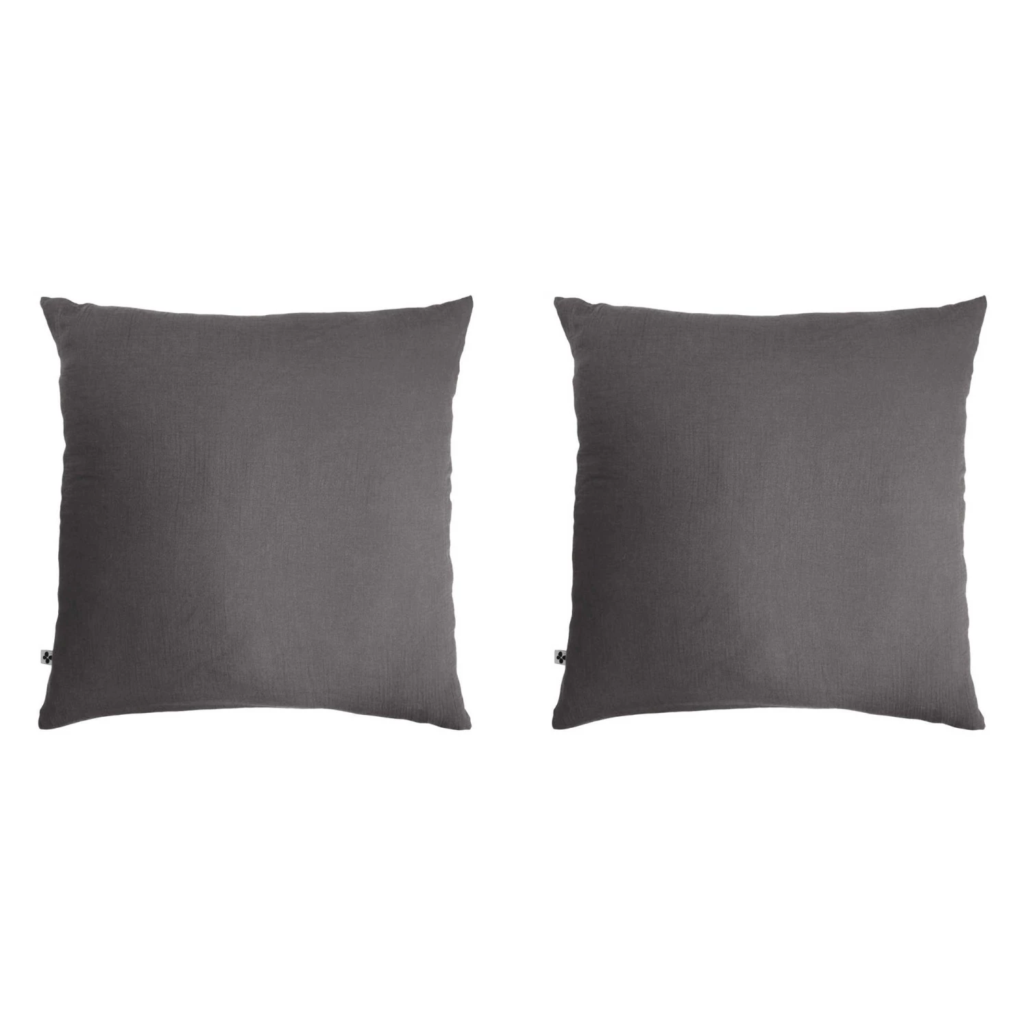 Lot De 2 Taies D'oreillers Double Gaze De Coton Gris Anthracite 3 Lot De 2 Taies D'oreillers Double Gaze De Coton Gris Anthracite