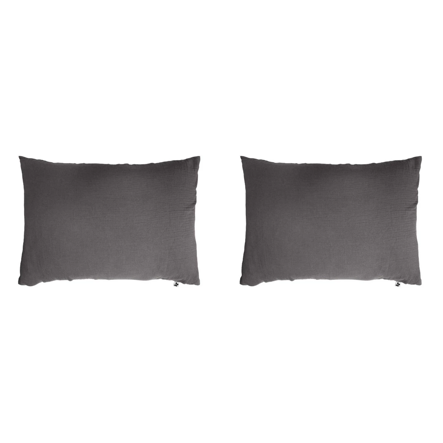 Lot De 2 Taies D'oreillers Double Gaze De Coton Gris Anthracite 4 Lot De 2 Taies D'oreillers Double Gaze De Coton Gris Anthracite – Image 2