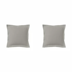 Lot De 2 Taies D'oreillers Gris Mastic 100% Coton