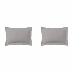 Lot De 2 Taies D'oreillers Gris Mastic 100% Coton 8 Lot De 2 Taies D'oreillers Gris Mastic 100% Coton -Doublures De Lit Soldes 2024 taie oreiller coton mastic fond blanc 3