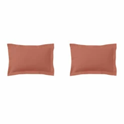 Lot De 2 Taies D'oreillers Terracotta 100% Coton 8 Lot De 2 Taies D'oreillers Terracotta 100% Coton -Doublures De Lit Soldes 2024 taie oreiller coton terracotta fond blanc 3