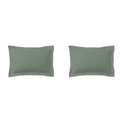 Lot De 2 Taies D'oreillers Vert De Gris 100% Coton 8 Lot De 2 Taies D'oreillers Vert De Gris 100% Coton -Doublures De Lit Soldes 2024 taie oreiller coton vert de gris fond blanc 3