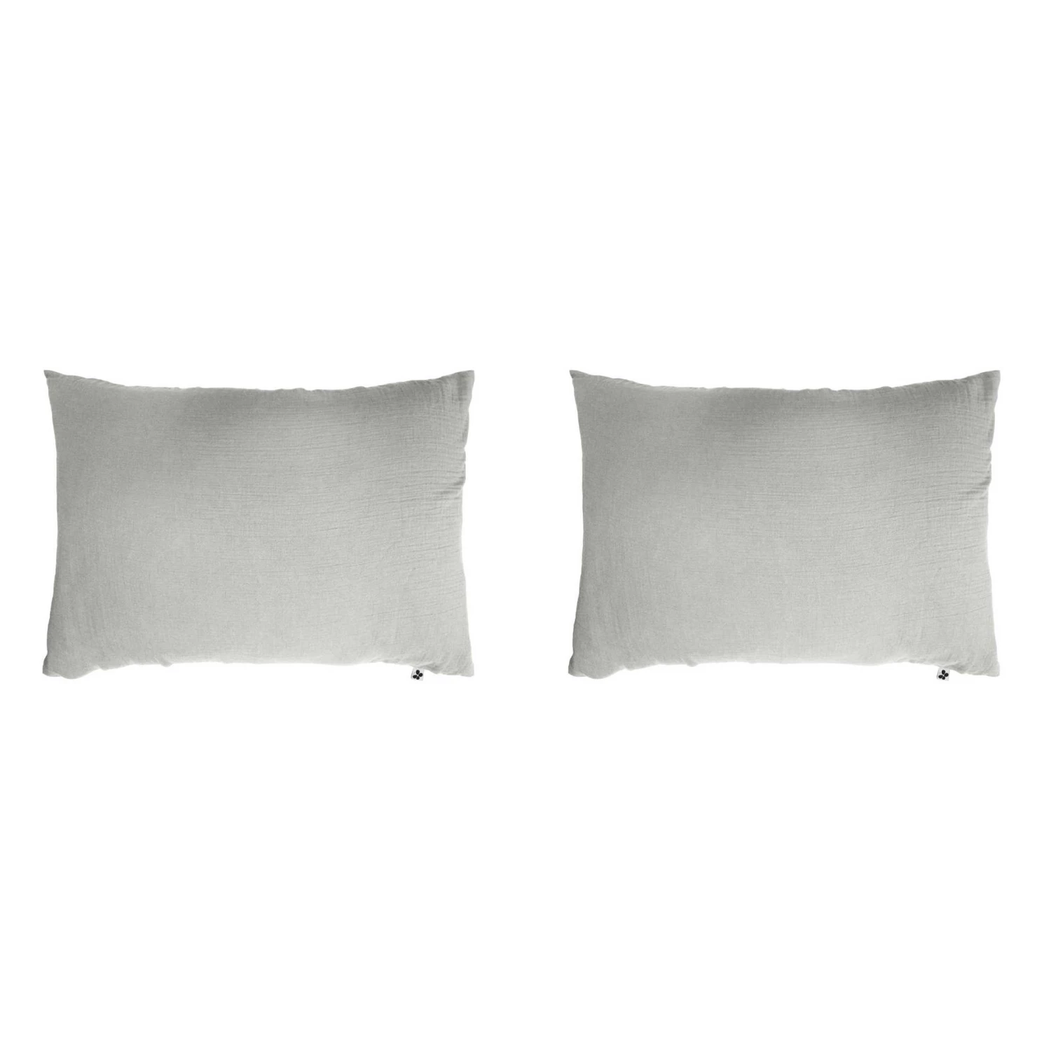 Lot De 2 Taies D'oreillers Double Gaze De Coton Gris 4 Lot De 2 Taies D'oreillers Double Gaze De Coton Gris – Image 2