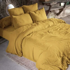 Taie D'oreiller Double Gaze De Coton Jaune Safran -Doublures De Lit Soldes 2024 taie oreiller jaune 4 1