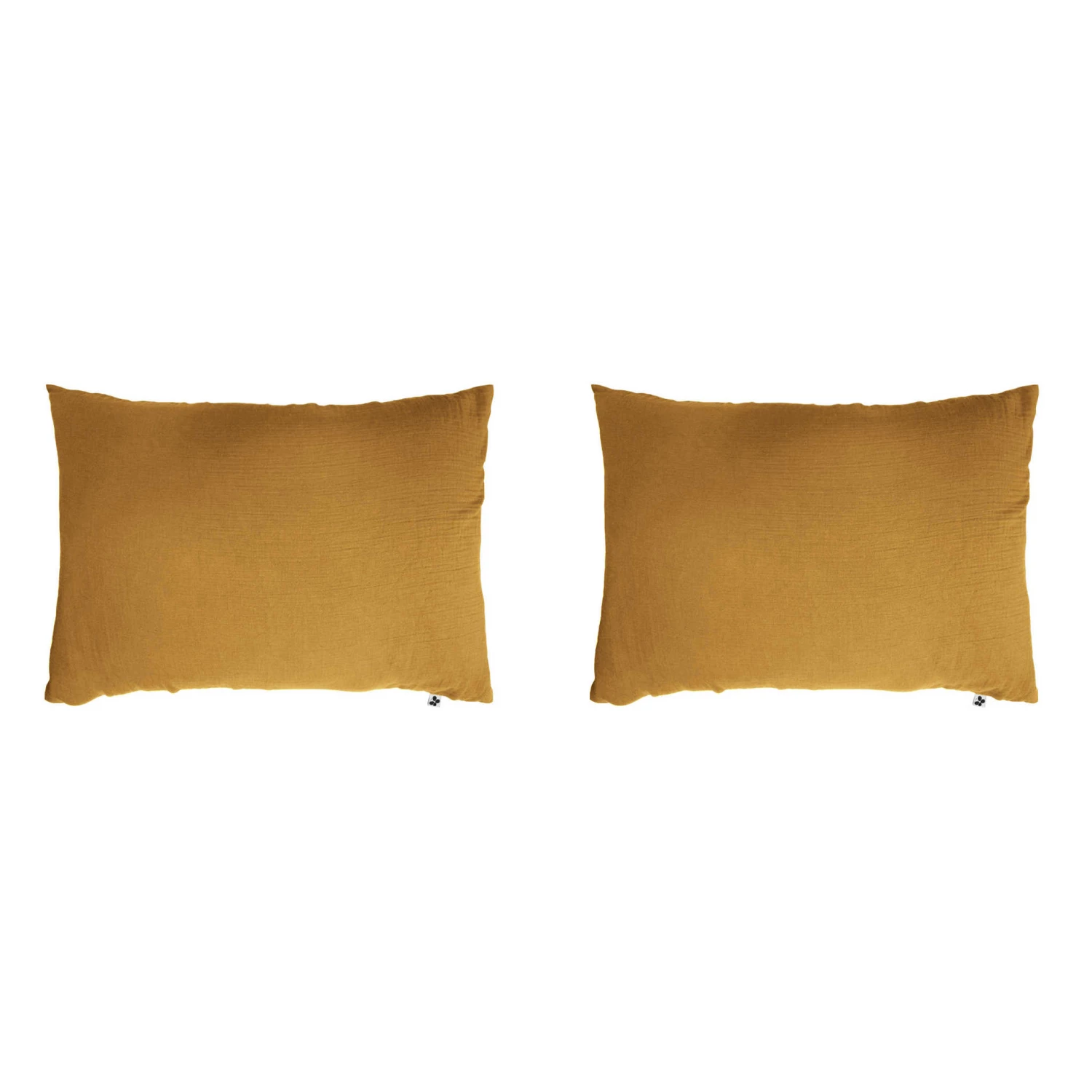 Lot De 2 Taies D'oreillers Double Gaze De Coton Jaune Safran 4 Lot De 2 Taies D'oreillers Double Gaze De Coton Jaune Safran – Image 2
