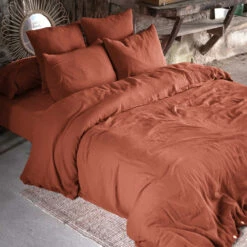 Lot De 2 Taies D'oreillers Double Gaze De Coton Orange Terracotta -Doublures De Lit Soldes 2024 taie oreiller orange 4 1