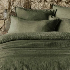 Taie D'oreiller Lin Lavé 36 Taie D'oreiller Lin Lavé -Doublures De Lit Soldes 2024 taie oreiller soline kaki zoom 2