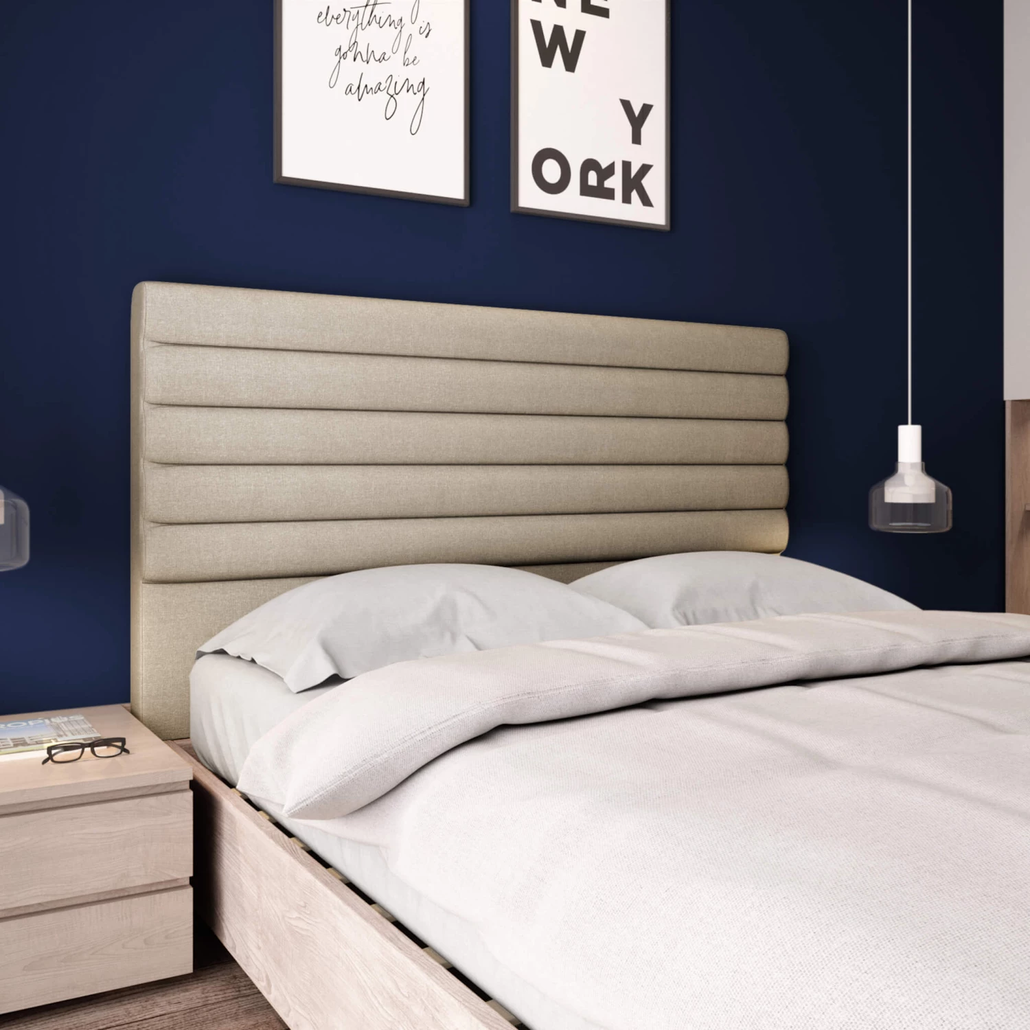 Tête De Lit Déco Tissu Aspect Bombé Beige 4 Tête De Lit Déco Tissu Aspect Bombé Beige – Image 2