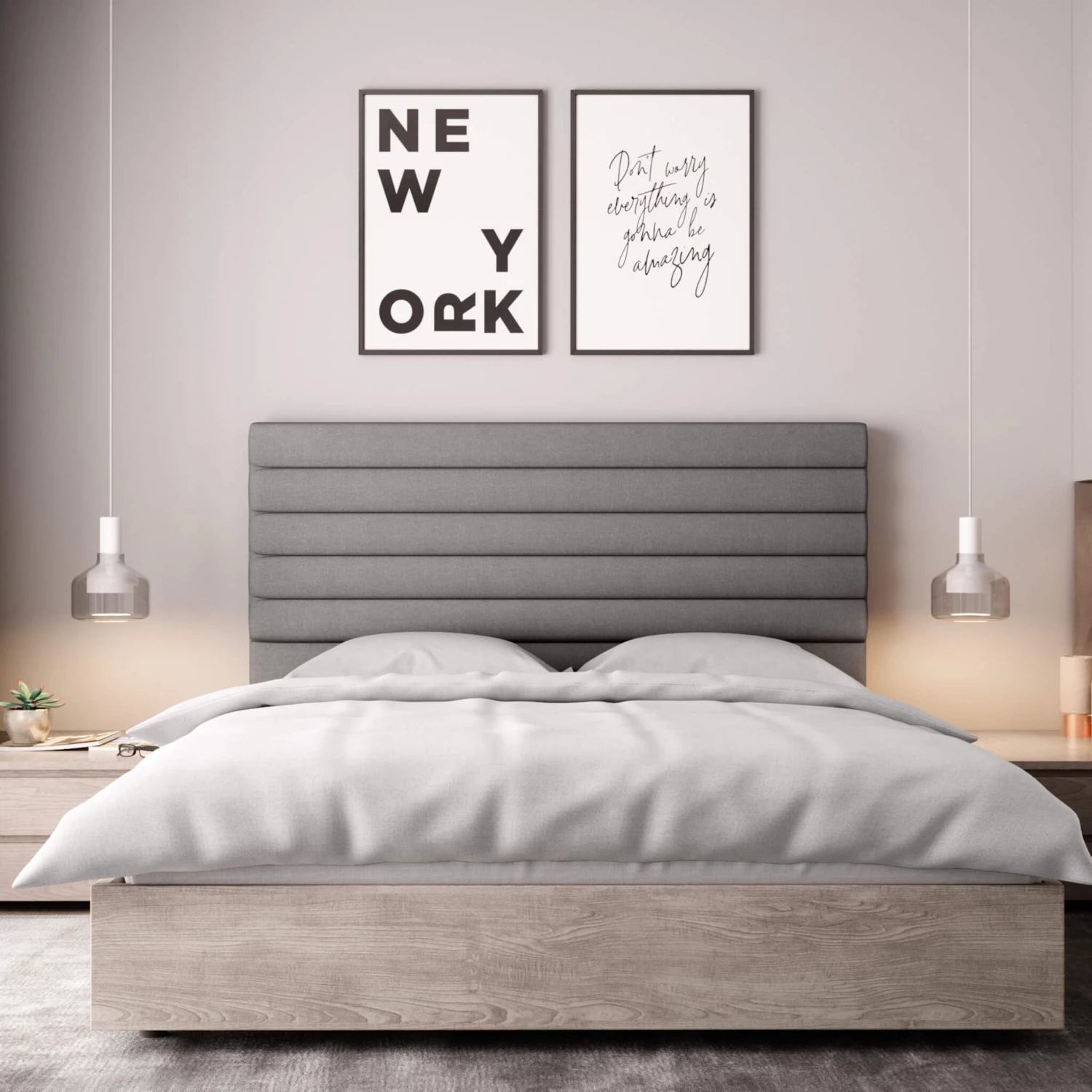 Tête De Lit Déco Tissu Aspect Bombé Gris 5 Tête De Lit Déco Tissu Aspect Bombé Gris – Image 3