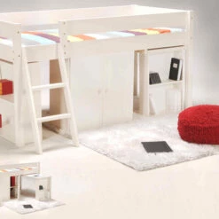 Lit Combiné Enfant Avec Armoire Et Bureau En Bois 90x190 - LT14034 -Doublures De Lit Soldes 2024 tino blanc fond blanc