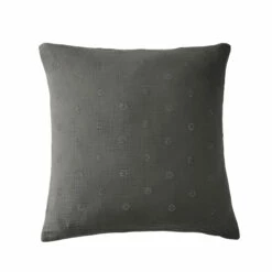 Taie D'oreiller Brodée Double Gaze De Coton Gris Anthracite