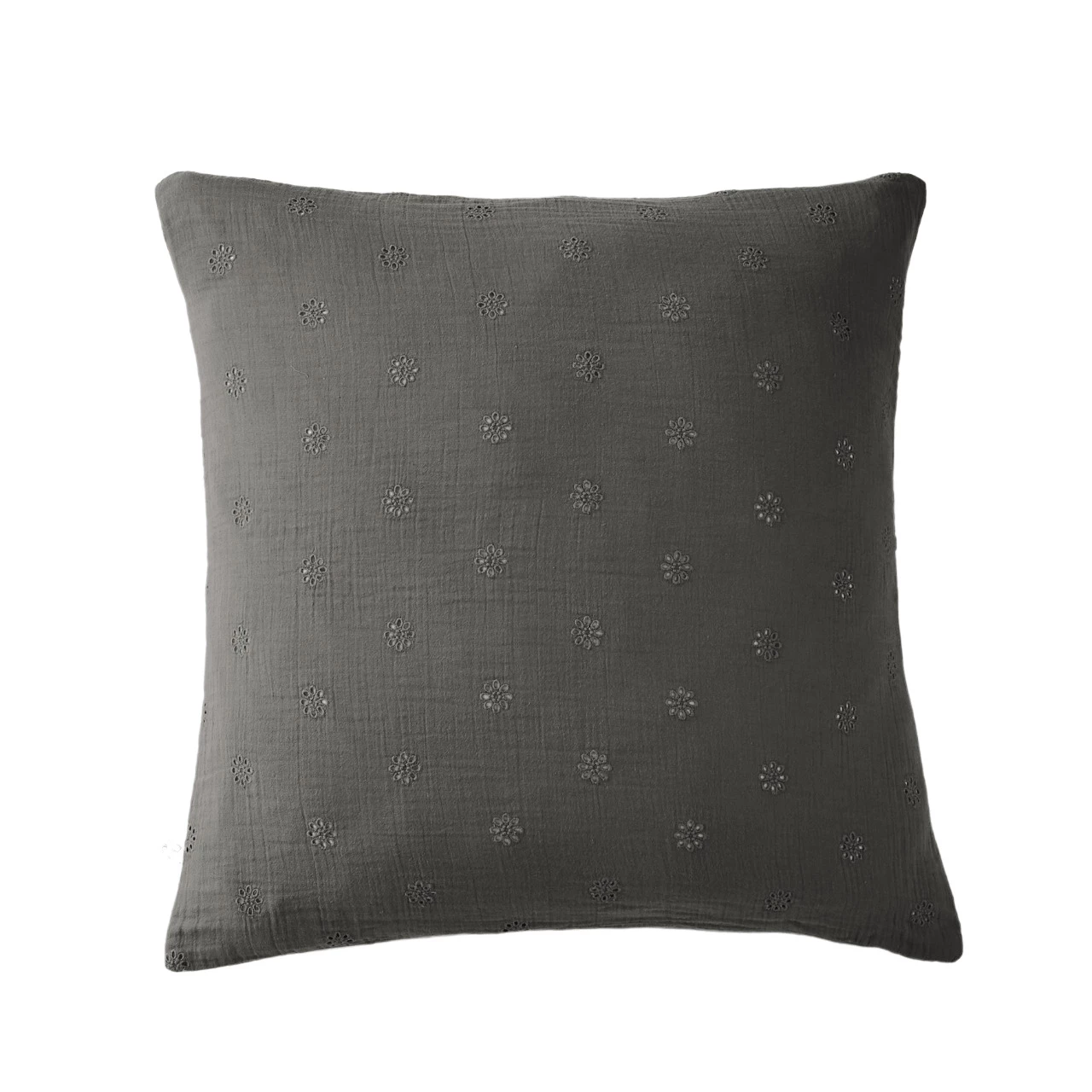 Taie D'oreiller Brodée Double Gaze De Coton Gris Anthracite 3 Taie D'oreiller Brodée Double Gaze De Coton Gris Anthracite