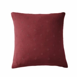 Taie D'oreiller Brodée Double Gaze De Coton Bordeaux