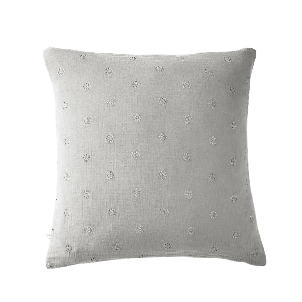 Taie D'oreiller Brodée Double Gaze De Coton Gris 3 Taie D'oreiller Brodée Double Gaze De Coton Gris