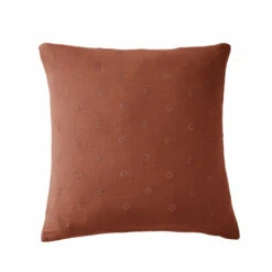 Taie D'oreiller Brodée Double Gaze De Coton Orange Terracotta