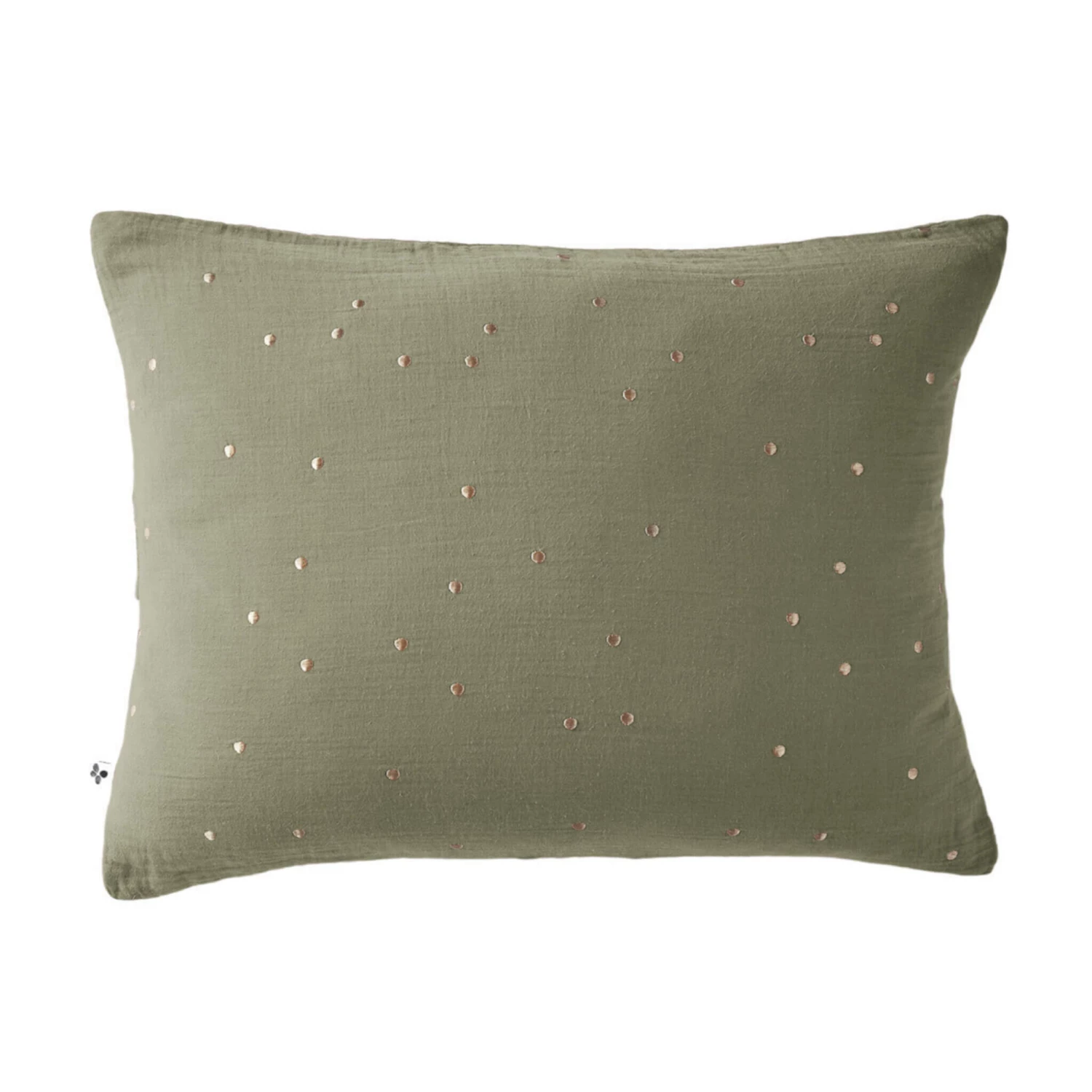 Taie D'oreiller à Pois Brodés Double Gaze De Coton Kaki 4 Taie D'oreiller à Pois Brodés Double Gaze De Coton Kaki – Image 2