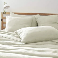 Taie D'oreiller Brodée Double Gaze De Coton Vert D'eau -Doublures De Lit Soldes 2024 to boho vertdeau ambiance