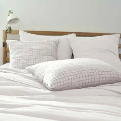 Taie D'oreiller à Carreaux Double Gaze De Coton Blanc