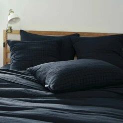 Taie D'oreiller à Carreaux Double Gaze De Coton Marine