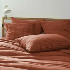 Taie D'oreiller à Carreaux Double Gaze De Coton Orange