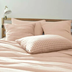 Taie D'oreiller à Carreaux Double Gaze De Coton Rose