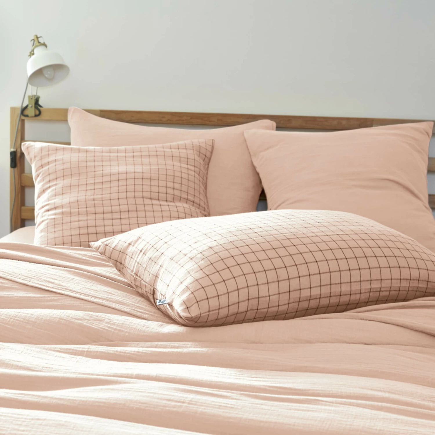 Taie D'oreiller à Carreaux Double Gaze De Coton Rose 3 Taie D'oreiller à Carreaux Double Gaze De Coton Rose