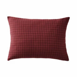 Taie D'oreiller à Carreaux Double Gaze De Coton Bordeaux -Doublures De Lit Soldes 2024 to mix bordeaux fond blanc 1
