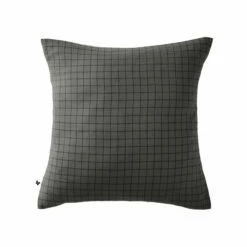 Taie D'oreiller à Carreaux Double Gaze De Coton Anthracite