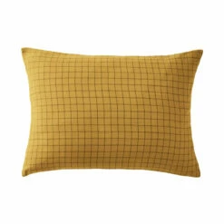 Taie D'oreiller à Carreaux Double Gaze De Coton Jaune -Doublures De Lit Soldes 2024 to mix jaune fond blanc 1