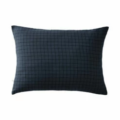 Taie D'oreiller à Carreaux Double Gaze De Coton Marine -Doublures De Lit Soldes 2024 to mix marine fond blanc 1