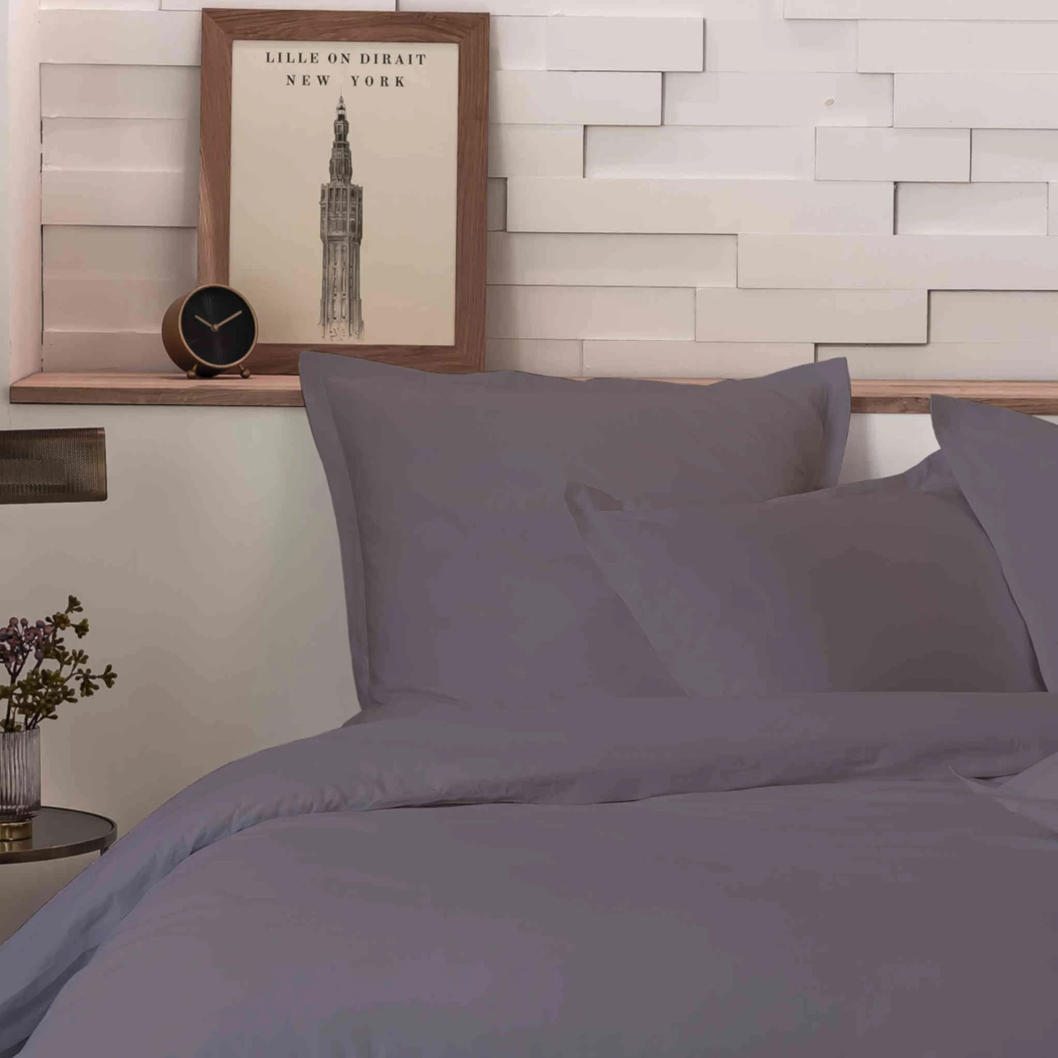 Parure De Lit Percale Unie Gris 4 Parure De Lit Percale Unie Gris – Image 2