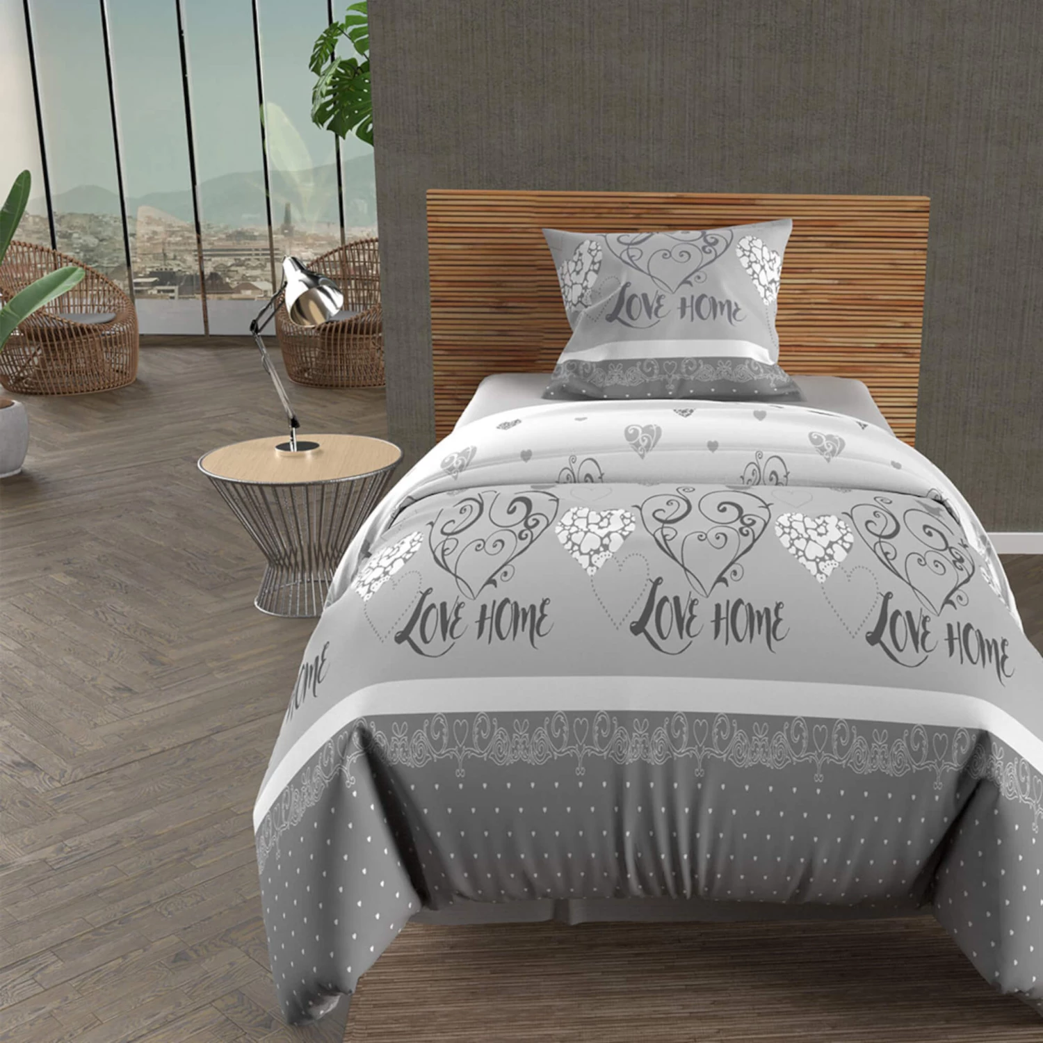 Parure De Lit Valentine Gris 4 Parure De Lit Valentine Gris – Image 2