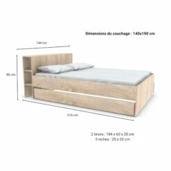 Lit 2 Tiroirs Avec Tête De Lit étagères En Bois 140x190 - LT14018 23 Lit 2 Tiroirs Avec Tête De Lit étagères En Bois 140x190 - LT14018 -Doublures De Lit Soldes 2024 w15web144216bla031 3 dimensions 1