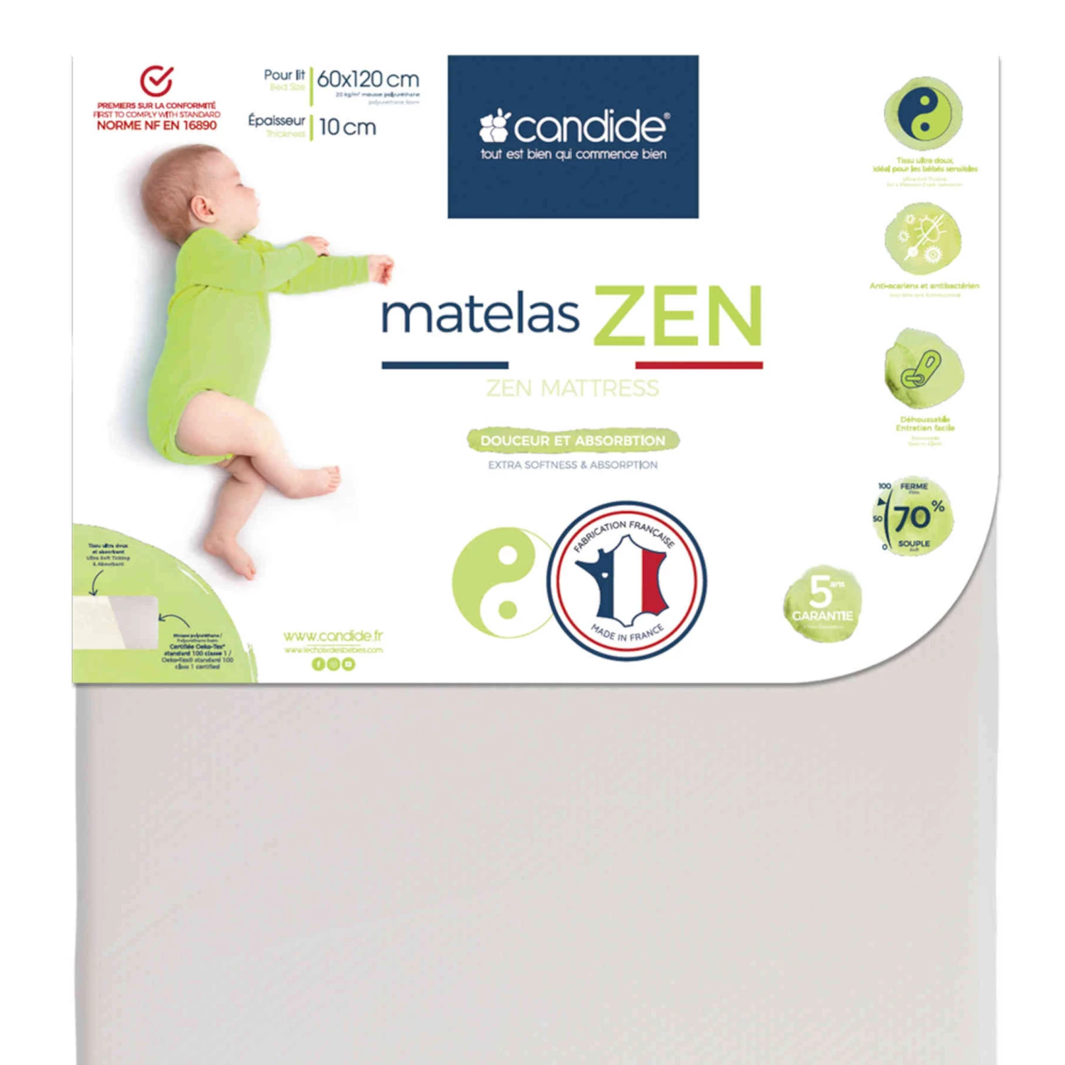 Candide Matelas Bébé Déhoussable ZEN 4 Candide Matelas Bébé Déhoussable ZEN – Image 2