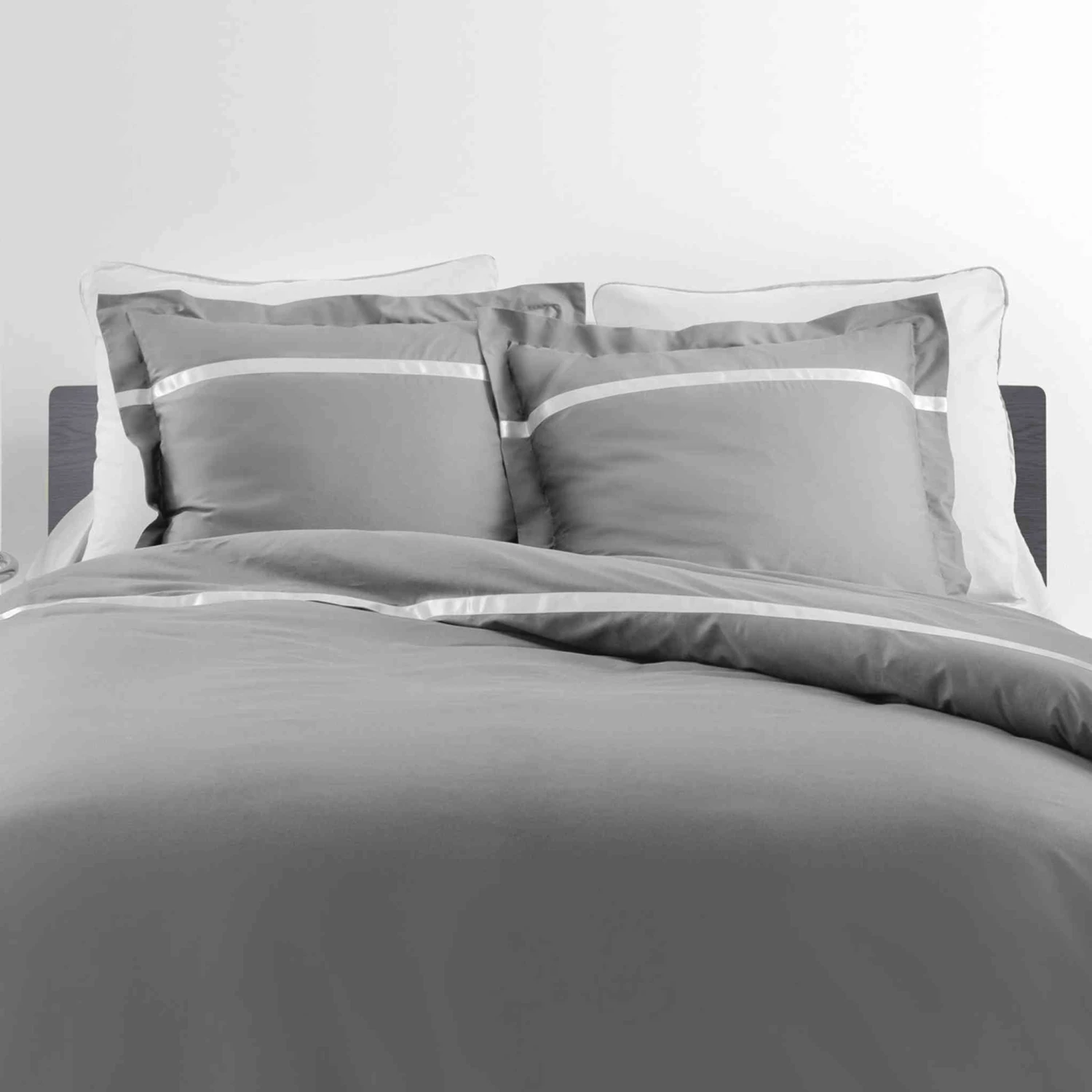 Parure De Lit Percale Satinéa Gris/blanc 4 Parure De Lit Percale Satinéa Gris/blanc – Image 2